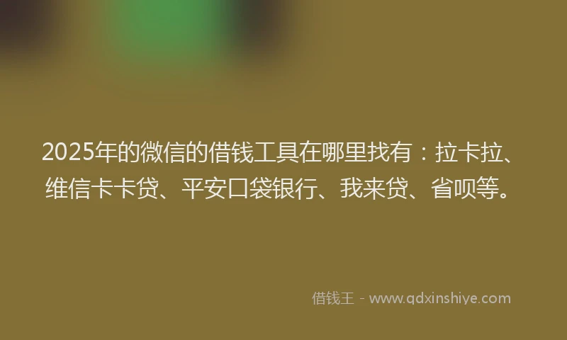 2025年的微信的借钱工具在哪里找有：拉卡拉、维信卡卡贷、平安口袋银行、我来贷、省呗等。