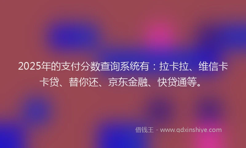 2025年的支付分数查询系统有：拉卡拉、维信卡卡贷、替你还、京东金融、快贷通等。