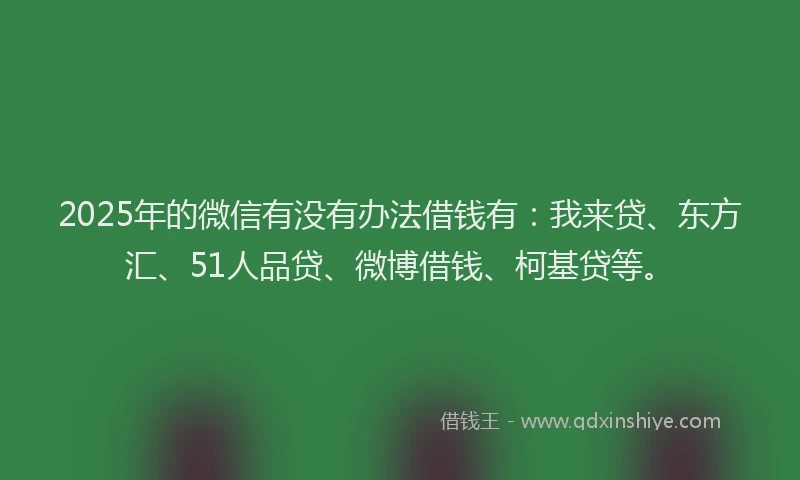 2025年的微信有没有办法借钱有：我来贷、东方汇、51人品贷、微博借钱、柯基贷等。