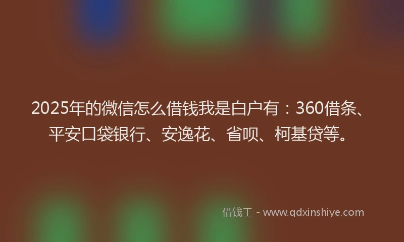 2025年的微信怎么借钱我是白户有：360借条、平安口袋银行、安逸花、省呗、柯基贷等。