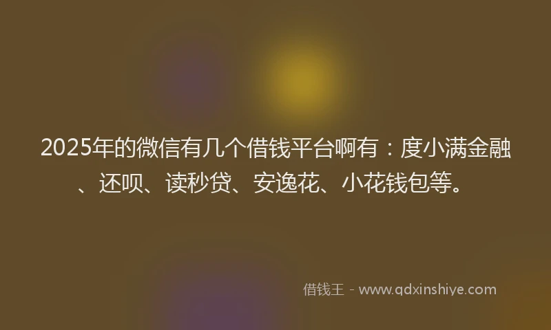 2025年的微信有几个借钱平台啊有：度小满金融、还呗、读秒贷、安逸花、小花钱包等。
