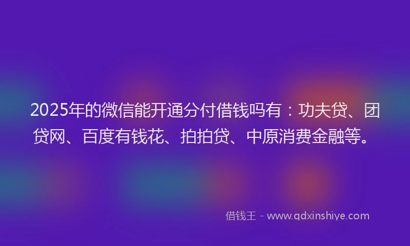 2025年的微信能开通分付借钱吗有：功夫贷、团贷网、百度有钱花、拍拍贷、中原消费金融等。