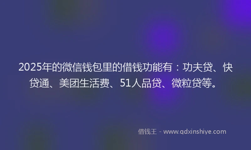 2025年的微信钱包里的借钱功能有：功夫贷、快贷通、美团生活费、51人品贷、微粒贷等。