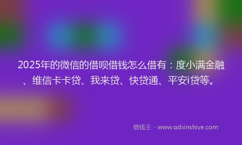 2025年的微信的借呗借钱怎么借有：度小满金融、维信卡卡贷、我来贷、快贷通、平安i贷等。