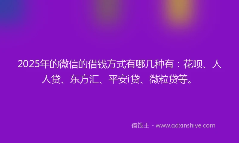 2025年的微信的借钱方式有哪几种有：花呗、人人贷、东方汇、平安i贷、微粒贷等。