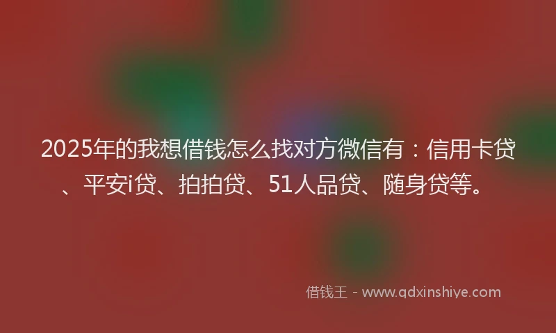 2025年的我想借钱怎么找对方微信有：信用卡贷、平安i贷、拍拍贷、51人品贷、随身贷等。