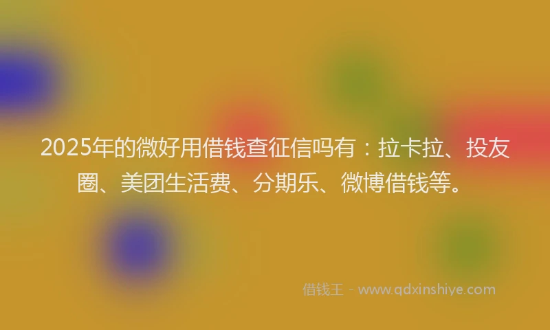 2025年的微好用借钱查征信吗有：拉卡拉、投友圈、美团生活费、分期乐、微博借钱等。