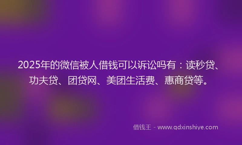 2025年的微信被人借钱可以诉讼吗有：读秒贷、功夫贷、团贷网、美团生活费、惠商贷等。