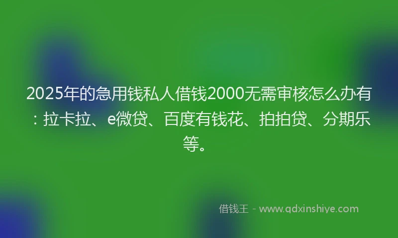 2025年的急用钱私人借钱2000无需审核怎么办有：拉卡拉、e微贷、百度有钱花、拍拍贷、分期乐等。
