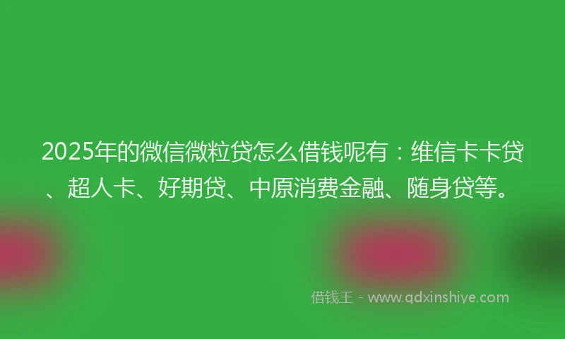 2025年的微信微粒贷怎么借钱呢有：维信卡卡贷、超人卡、好期贷、中原消费金融、随身贷等。