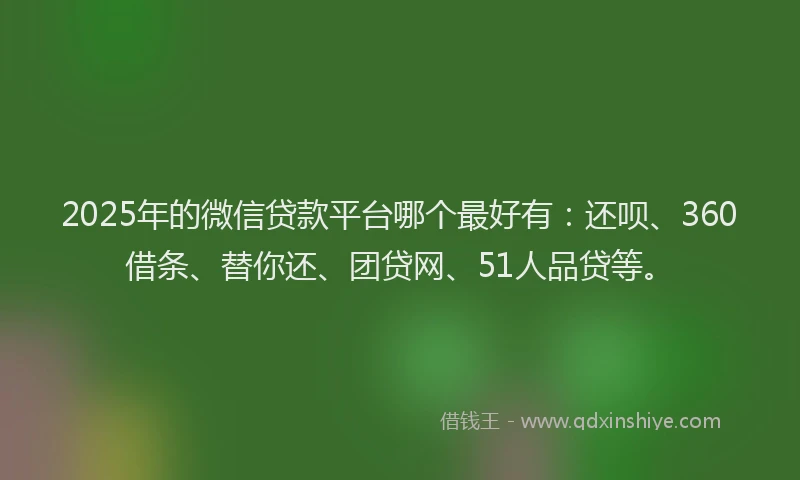 2025年的微信贷款平台哪个最好有：还呗、360借条、替你还、团贷网、51人品贷等。