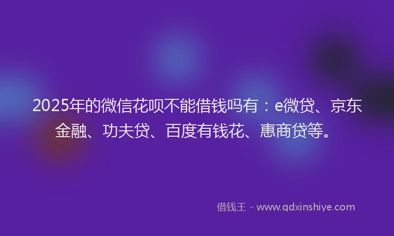 2025年的微信花呗不能借钱吗有：e微贷、京东金融、功夫贷、百度有钱花、惠商贷等。