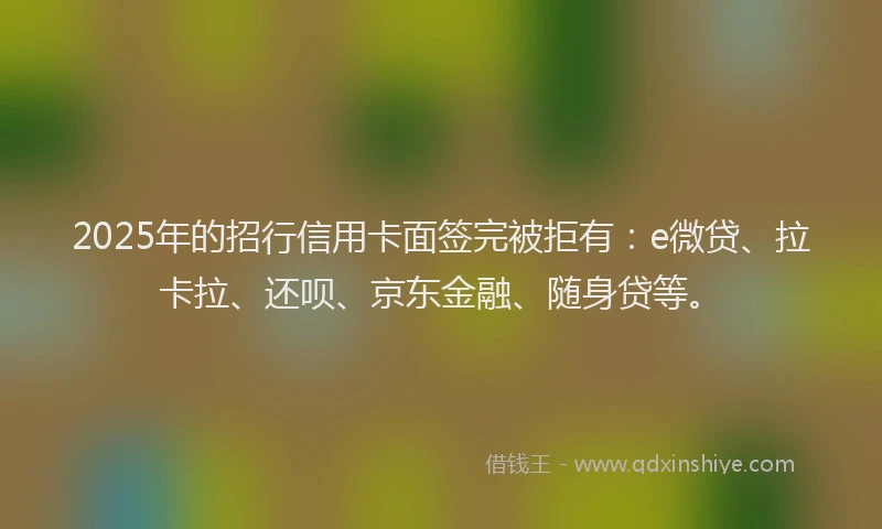 2025年的招行信用卡面签完被拒有：e微贷、拉卡拉、还呗、京东金融、随身贷等。