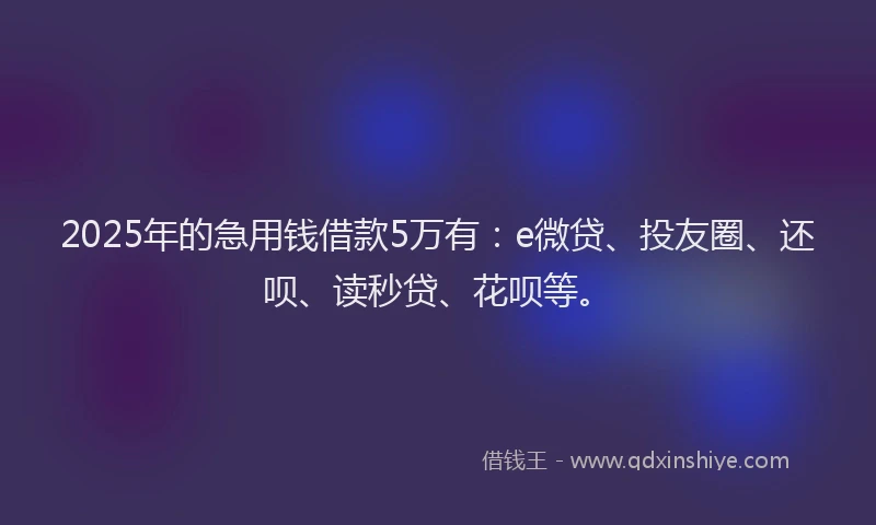 2025年的急用钱借款5万有：e微贷、投友圈、还呗、读秒贷、花呗等。