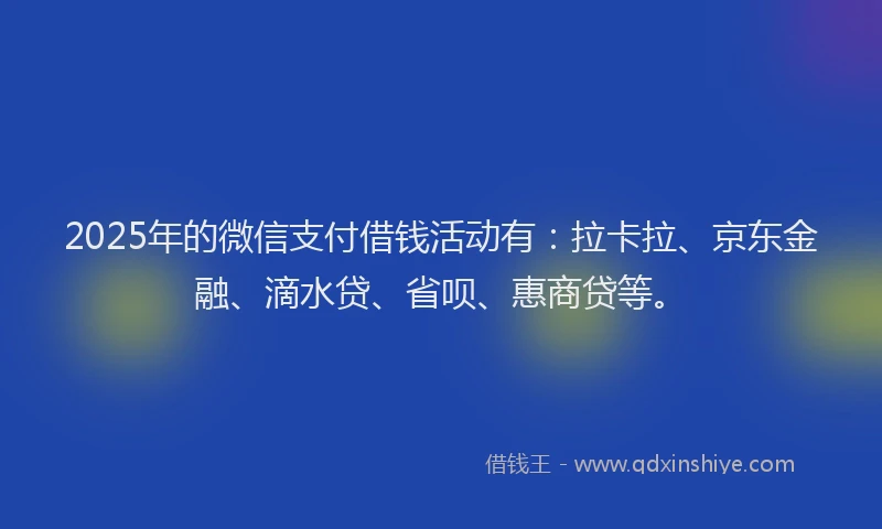 2025年的微信支付借钱活动有：拉卡拉、京东金融、滴水贷、省呗、惠商贷等。