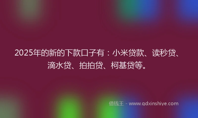 2025年的新的下款口子有：小米贷款、读秒贷、滴水贷、拍拍贷、柯基贷等。