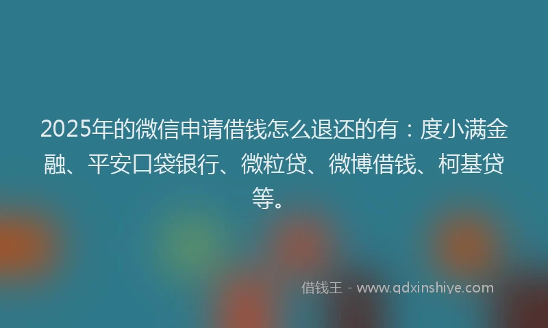 2025年的微信申请借钱怎么退还的有：度小满金融、平安口袋银行、微粒贷、微博借钱、柯基贷等。