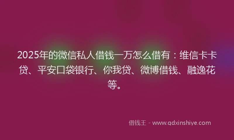 2025年的微信私人借钱一万怎么借有：维信卡卡贷、平安口袋银行、你我贷、微博借钱、融逸花等。
