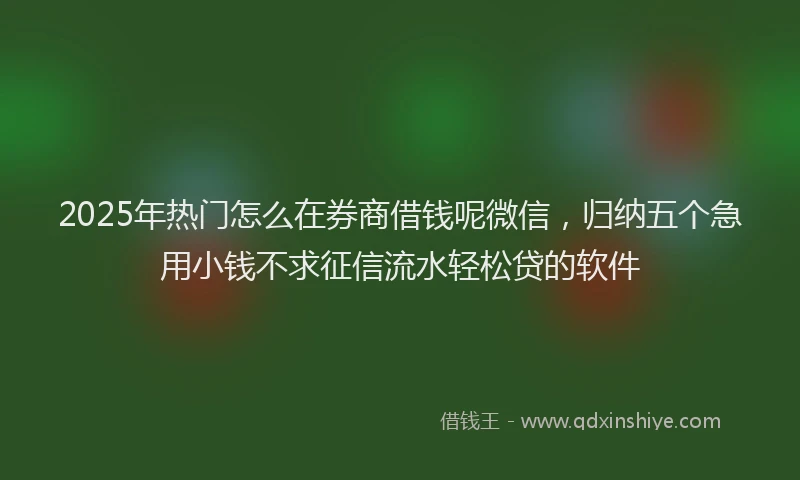 2025年热门怎么在券商借钱呢微信，归纳五个急用小钱不求征信流水轻松贷的软件