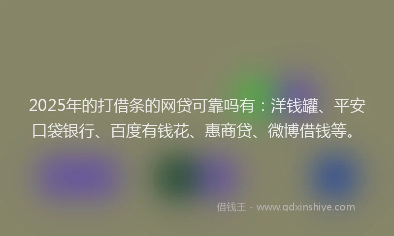 2025年的打借条的网贷可靠吗有：洋钱罐、平安口袋银行、百度有钱花、惠商贷、微博借钱等。