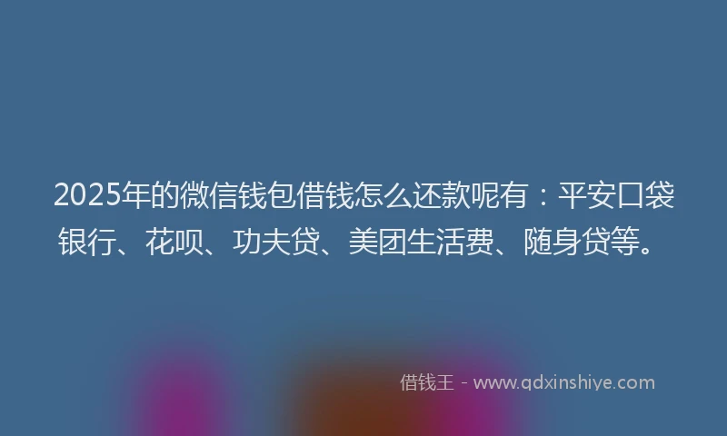 2025年的微信钱包借钱怎么还款呢有：平安口袋银行、花呗、功夫贷、美团生活费、随身贷等。