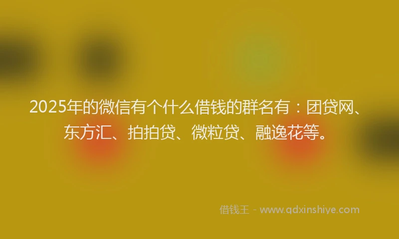 2025年的微信有个什么借钱的群名有：团贷网、东方汇、拍拍贷、微粒贷、融逸花等。