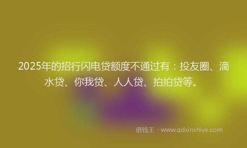 2025年的招行闪电贷额度不通过有：投友圈、滴水贷、你我贷、人人贷、拍拍贷等。