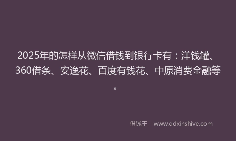 2025年的怎样从微信借钱到银行卡有：洋钱罐、360借条、安逸花、百度有钱花、中原消费金融等。