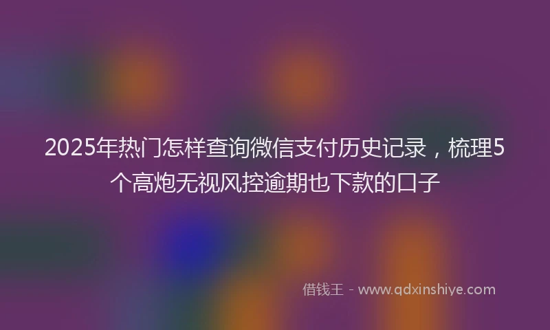2025年热门怎样查询微信支付历史记录，梳理5个高炮无视风控逾期也下款的口子