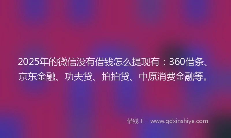 2025年的微信没有借钱怎么提现有：360借条、京东金融、功夫贷、拍拍贷、中原消费金融等。