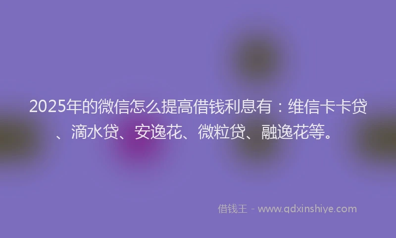 2025年的微信怎么提高借钱利息有：维信卡卡贷、滴水贷、安逸花、微粒贷、融逸花等。