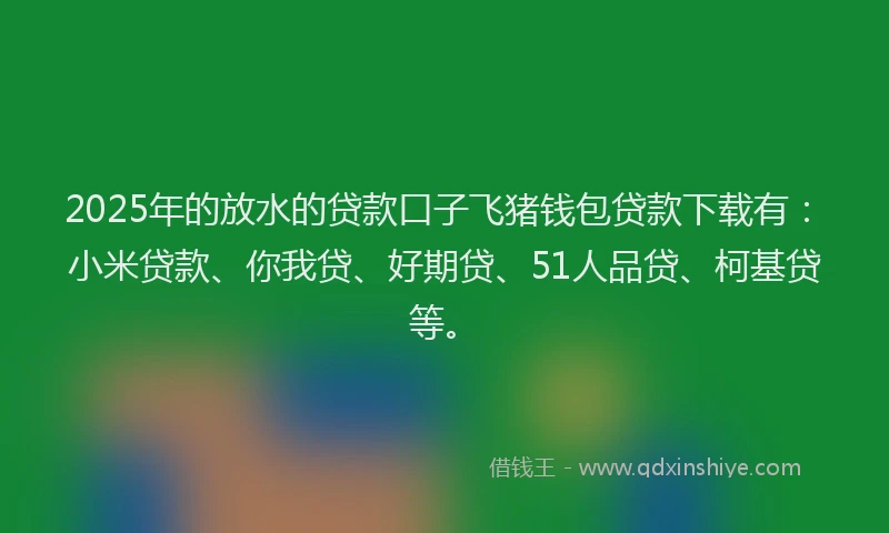 2025年的放水的贷款口子飞猪钱包贷款下载有：小米贷款、你我贷、好期贷、51人品贷、柯基贷等。