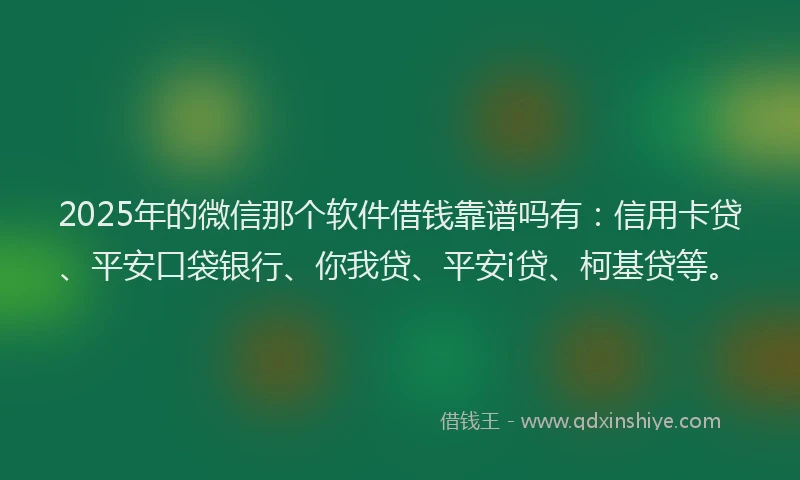 2025年的微信那个软件借钱靠谱吗有：信用卡贷、平安口袋银行、你我贷、平安i贷、柯基贷等。