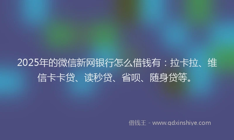 2025年的微信新网银行怎么借钱有：拉卡拉、维信卡卡贷、读秒贷、省呗、随身贷等。