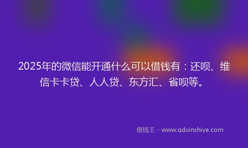 2025年的微信能开通什么可以借钱有：还呗、维信卡卡贷、人人贷、东方汇、省呗等。