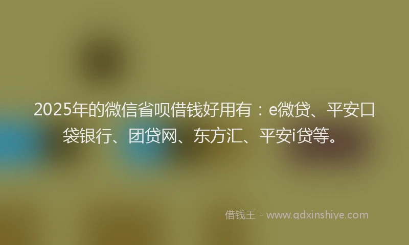 2025年的微信省呗借钱好用有：e微贷、平安口袋银行、团贷网、东方汇、平安i贷等。