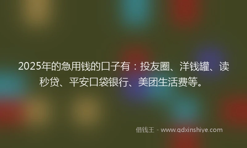 2025年的急用钱的口子有：投友圈、洋钱罐、读秒贷、平安口袋银行、美团生活费等。