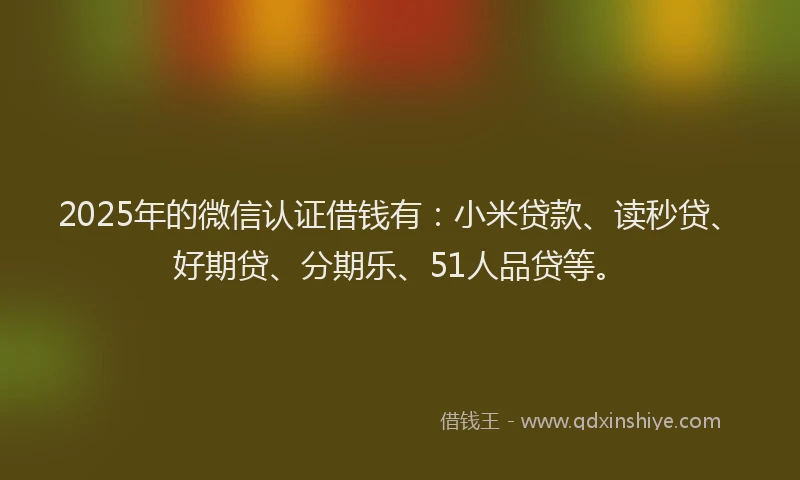 2025年的微信认证借钱有：小米贷款、读秒贷、好期贷、分期乐、51人品贷等。
