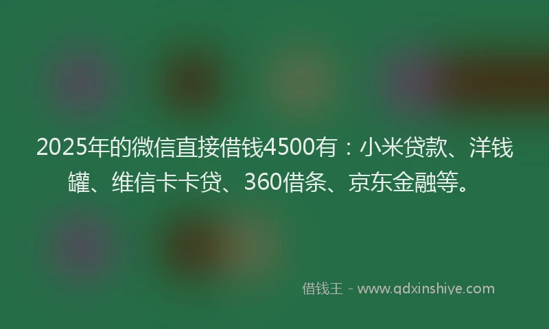 2025年的微信直接借钱4500有：小米贷款、洋钱罐、维信卡卡贷、360借条、京东金融等。