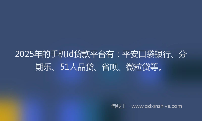 2025年的手机id贷款平台有：平安口袋银行、分期乐、51人品贷、省呗、微粒贷等。
