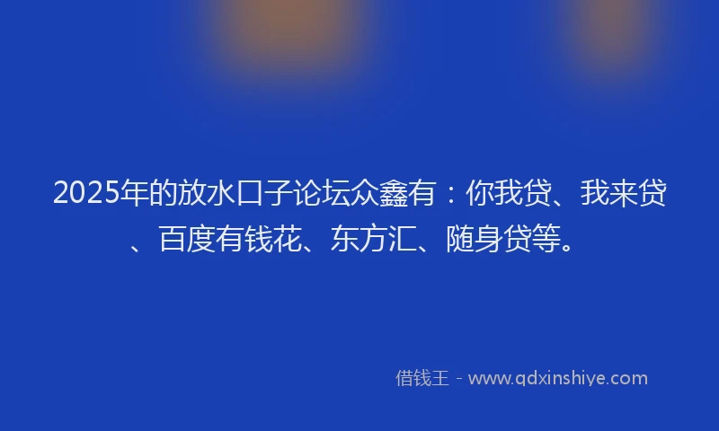 2025年的放水口子论坛众鑫有：你我贷、我来贷、百度有钱花、东方汇、随身贷等。