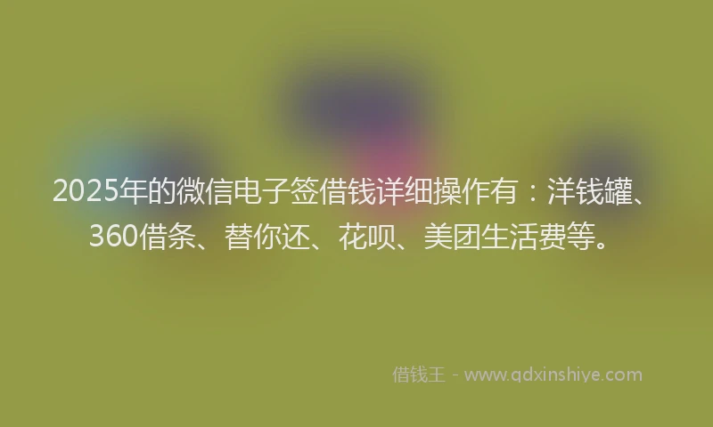 2025年的微信电子签借钱详细操作有：洋钱罐、360借条、替你还、花呗、美团生活费等。