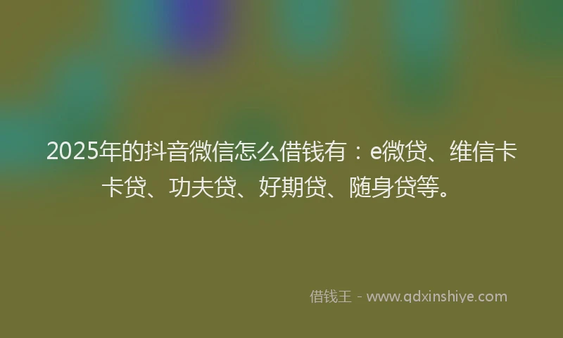 2025年的抖音微信怎么借钱有：e微贷、维信卡卡贷、功夫贷、好期贷、随身贷等。