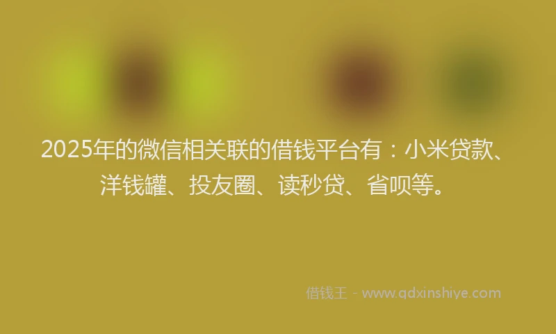 2025年的微信相关联的借钱平台有：小米贷款、洋钱罐、投友圈、读秒贷、省呗等。