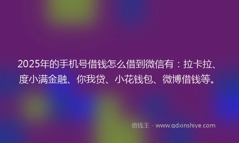 2025年的手机号借钱怎么借到微信有：拉卡拉、度小满金融、你我贷、小花钱包、微博借钱等。