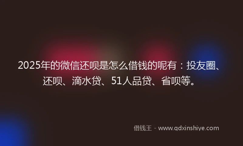 2025年的微信还呗是怎么借钱的呢有：投友圈、还呗、滴水贷、51人品贷、省呗等。