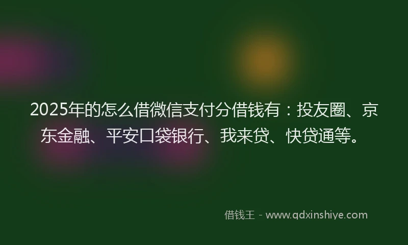 2025年的怎么借微信支付分借钱有：投友圈、京东金融、平安口袋银行、我来贷、快贷通等。