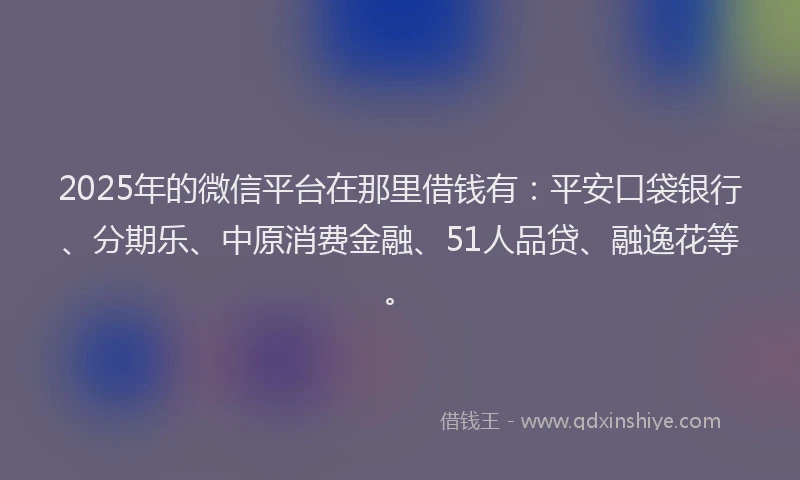 2025年的微信平台在那里借钱有：平安口袋银行、分期乐、中原消费金融、51人品贷、融逸花等。