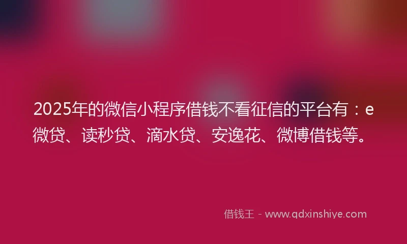 2025年的微信小程序借钱不看征信的平台有：e微贷、读秒贷、滴水贷、安逸花、微博借钱等。
