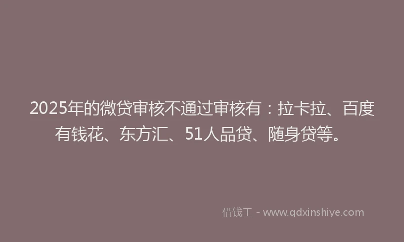2025年的微贷审核不通过审核有：拉卡拉、百度有钱花、东方汇、51人品贷、随身贷等。